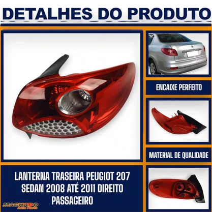 Lanterna Traseira Peugeot Sedan 207 2011 a 2015 Lado Direito Passageiro - FITAM