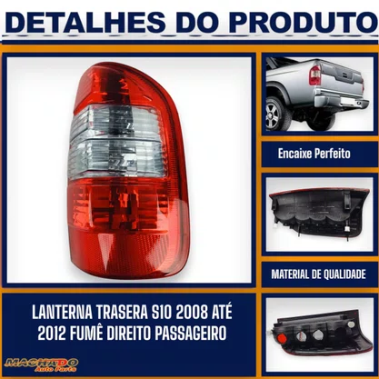 Lanterna Traseira S10 2008 a 2012 Fumê Lado Direito Passageiro - FITAM