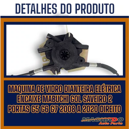Máquina de Vidro Dianteira Elétrica Encaixe Mabuchi Gol Saveiro 2 Portas G5 G6 G7 2008 a 2020 Direito Caroneiro