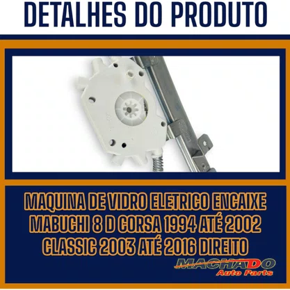 Máquina de Vidro Traseiro Elétrico Encaixe Motor Mabuchi Corsa 1994 a 2002 Classic 2003 a 2016 Direito Passageiro