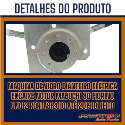 Máquina Vidro Dianteira Elétrica Encaixe Motor Mabuchi Fiorino Uno 2 Portas 2010 a 2020 Direito Caroneiro