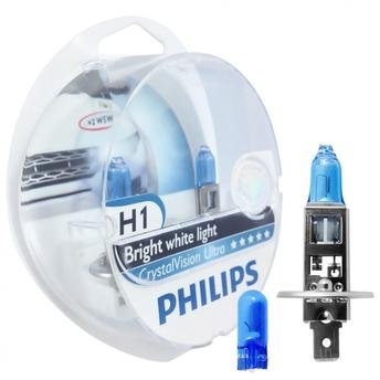 Par Lâmpada Super Branca H1 Crystal Vision Ultra 55W T10 Brinde PHILIPS
