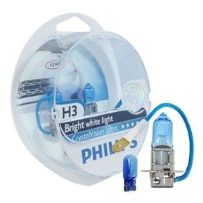 Par Lâmpada Super Branca H3 Crystal Vision Ultra 55W T10 Brinde PHILIPS