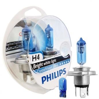 Par Lâmpada Super Branca H4 Crystal Vision Ultra 55W T10 Brinde PHILIPS
