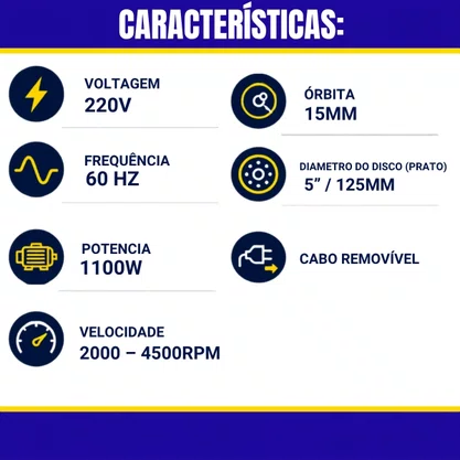 Polireiz Roto Orbital 5" 15MM 1100W 220V