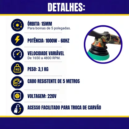 Politriz Roto Orbital Gold 5" 15MM 1000W