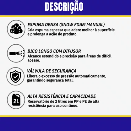 Snow Foam Manual e Pulverizador Espuma e Liquido Bico Longo 2L