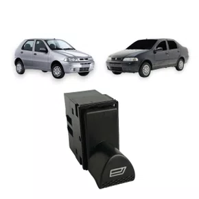 Botão Interruptor Vidro Elétrico Palio Siena Strada Fire 2001 a 2003 Simples Lado Direito Fundo Preto 