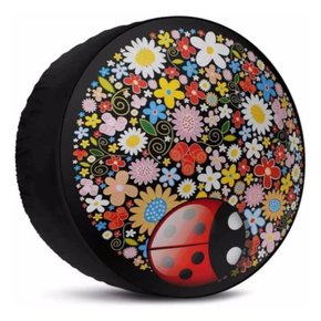 Capa Pneu Roda Estepe Universal com Cadeado Anti Furto Aro 14 a 16  Joaninha e Flores CARRHEL 