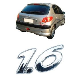 Emblema 1.6 Linha Peugeot Modelo 206 207 Cromado