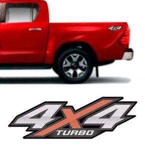Emblema 4x4 Turbo Hilux Cinza Dourado 2016 a 2020