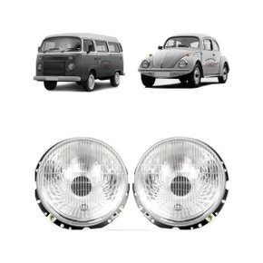 Farol Fusca Kombi 76 a 13 Lente Vidro Caracaça De Aço 