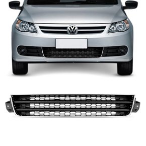 Grade Dianteira Parachoque Gol Saveiro Voyage G5 2008 a 2013 Preto com Friso Cromado Central
