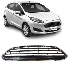 Grade Dianteira Radiador Ford New Fiesta Hatch 2013 a 2016 Preto Com Friso Cromado
