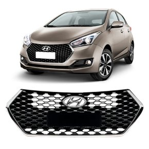 Grade Dianteira Radiador HB20 Hatch Sedan 2016 a 2019 Colmeia Preta Com Arco Cromado