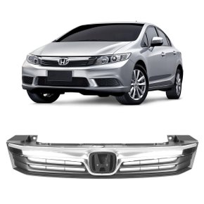 Grade Dianteira Radiador Honda Civic 2012 a 2014 Preto Com Friso Cromado  