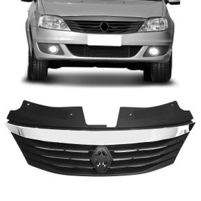 Grade Dianteira Radiador Logan 2010 a 2013 Preto Friso Cromado