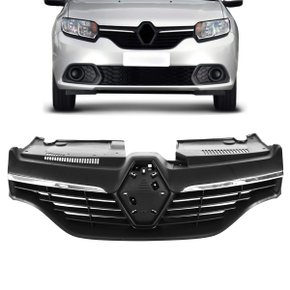 Grade Dianteira Radiador Logan 2014 a 2019 Preto Com Friso Cromado