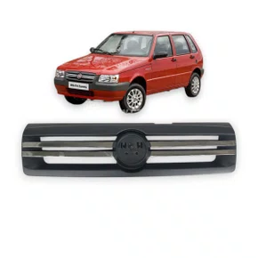 Grade Dianteira Radiador Uno Fiorino 2006 a 2010 Cinza Com Frisos Cromado 