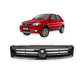 Grade Dianteiro Radiador Palio 2014 Preto Com Aplique Cromado