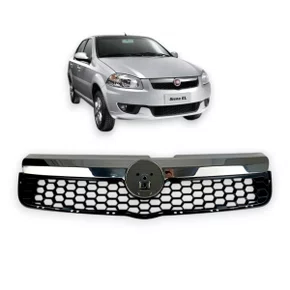 Grade Dianteiro Radiador Siena EL 13 a 16 Preta Com Aplique Cromado