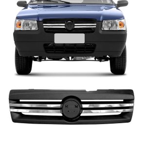 Grade Dianteiro Radiador Uno Fiorino Fire 06 a 13 Preto Com Friso Cromado 