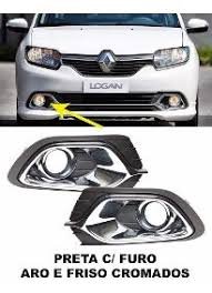 Grade Milha Parachoque Dianteiro Logan 2015 a 2019 Com Furo Preto e Cromado Esquerdo