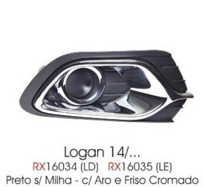 Grade Milha Parachoque Dianteiro Logan 2015 a 2019 Sem Furo Preto e Cromado Esquerdo