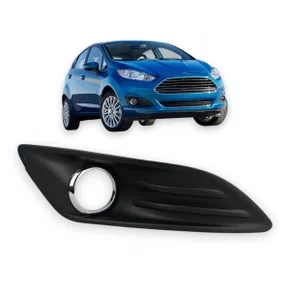 Grade Milha Parachoque Dianteiro New Fiesta 2013 a 2017 Com Furo Preto Arco Cromado Direito