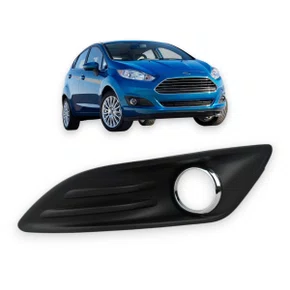 Grade Milha Parachoque Dianteiro New Fiesta 2013 a 2017 Com Furo Preto Arco Cromado Esquerdo