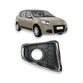 Grade Milha Parachoque Dianteiro Sandero 2011 a 2014 Com Furo e Aro Cromado Lado Direito Passageiro