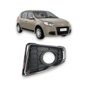 Grade Milha Parachoque Dianteiro Sandero 2011 a 2014 Com Furo e Aro Cromado Lado Esquerdo Motorista
