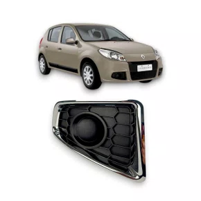 Grade Milha Parachoque Dianteiro Sandero 2011 a 2014 Sem Furo e Aro Cromado Lado Direito Passageiro
