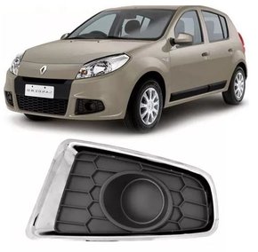 Grade Milha Parachoque Dianteiro Sandero 2011 a 2014 Sem Furo e Aro Cromado Lado Esquerdo Motorista 