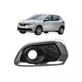 Grade Milha Parachoque Dianteiro Sandero 2015 a 2019 Com Furo e Aro Cromado Lado Direito Passageiro