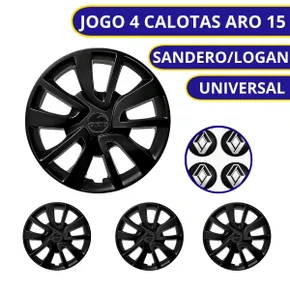 Jogo Calota Aro 15 Sandero Logan 2014 Até 2020 Preto Brilho