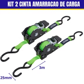 Kit 2 Cinta Amarracao De Carga Catraca Retratil 25MM X 3 MT