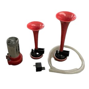 kit Buzina Verdureira Dupla Vermelha Com Mangueira Compressor Rele 12V 