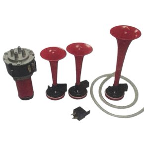kit Buzina Verdureira Tripla Vermelha Com Mangueira Compressor Rele 12V 