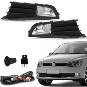 Kit Farol Auxiliar Milha Gol Voyage G6 2013 a 2016 Com Grade Com Friso Cromo Kit Completo