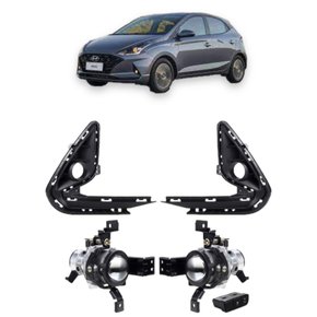 Kit Farol Auxiliar Milha HB20 2020 a 2022  Com Grades  Botão Modelo Original 