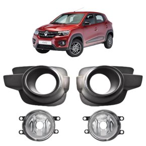 Kit Farol Auxiliar Milha Kwid 2017 a 2020 Com Grade Preta Kit Completo