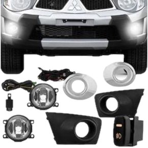 Kit Farol Auxiliar Milha L200 Triton 2011 a 2013 Com Grade Kit Completo Com Moldura cromada