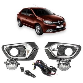 Kit Farol Auxiliar Milha Logan 2015 a 2019 Com Grade Cromada Kit Completo