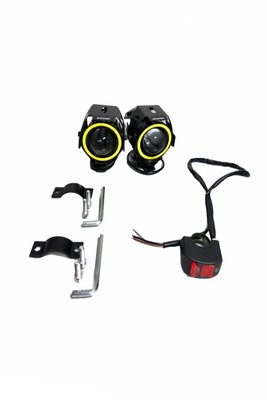 Kit Farol De Milha LED Moto Universal Angel Eyes U7 6000K 20W Luz Branca Farol Alto Baixo Neblina SHOCKLIGHT 