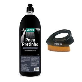 Kit Pneu Pretinho 1,5L VINTEX + Aplicador para Pneu com Cerdas Macias VONIXX