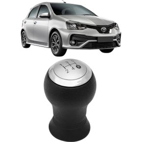 Manopla Bola De Cambio Etios 2013 a 2016 Preta Aro Prata