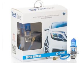 Par Lâmpada Super Branca H3 8500K 12V 55W Efeito Xênon - TECH ONE 