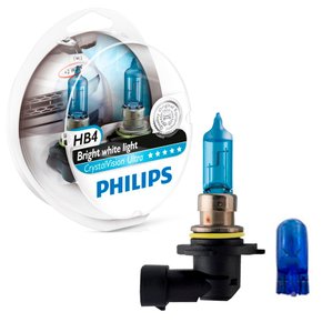 Par Lâmpada Super Branca HB4 Crystal Vision Ultra 55W T10 Brinde PHILIPS