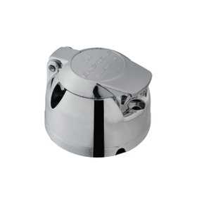 Tomada Femea Engate Reboque Cromada 6 Polos Redonda 12v Alumínio Polido 